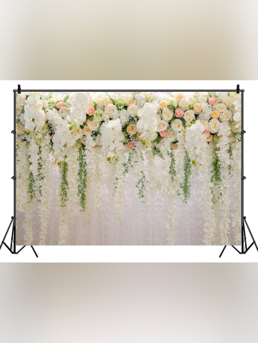 Floral Hanging Backdrop Panel - White and Blush